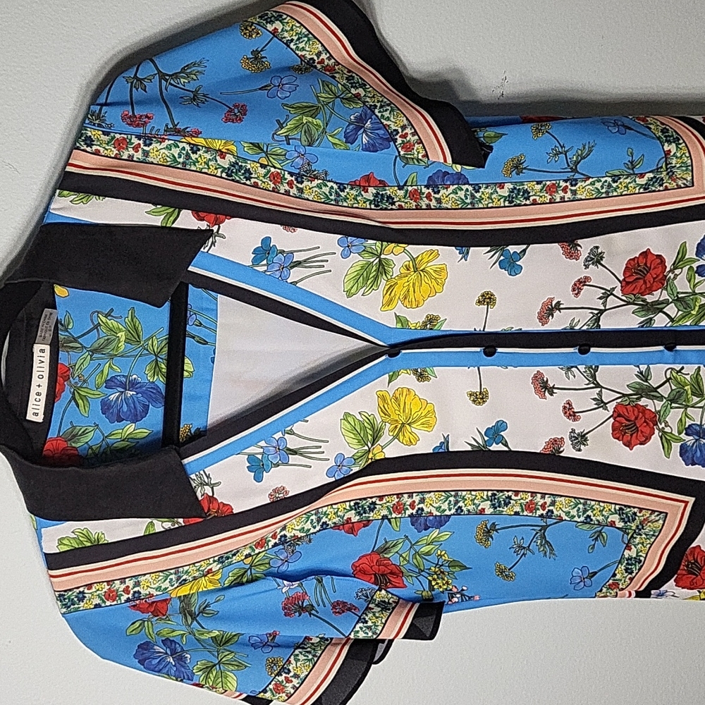 Alice + Olivia Floral Border Print Button Down Shirt Dress EUC